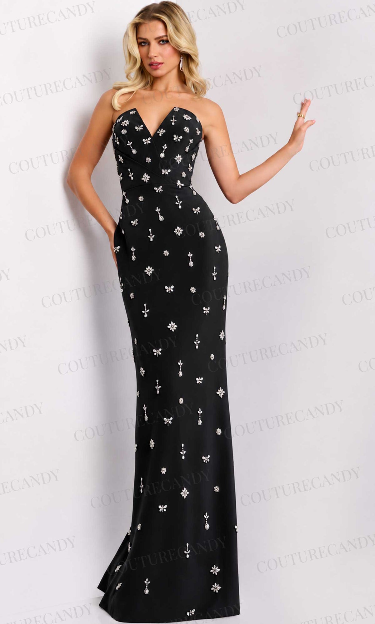 Jovani 45248 - Strapless Rhinestone Applique Column Gown