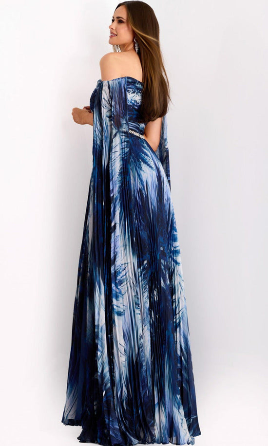 Jovani 45277 - Off Shoulder Pleated Cape Sleeve Gown