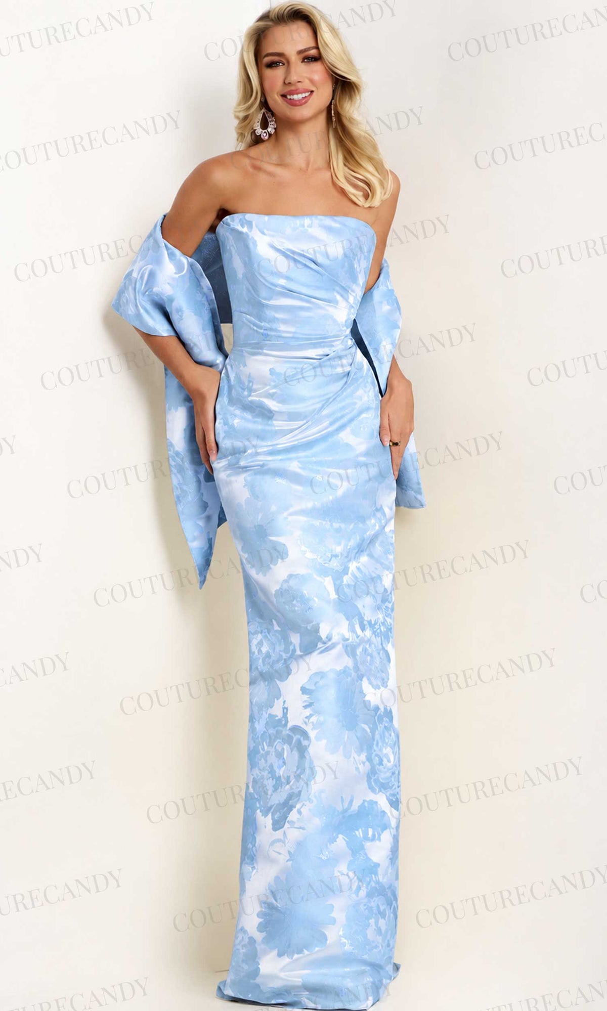 Jovani 45289 - Strapless Floral Jacquard Column Gown