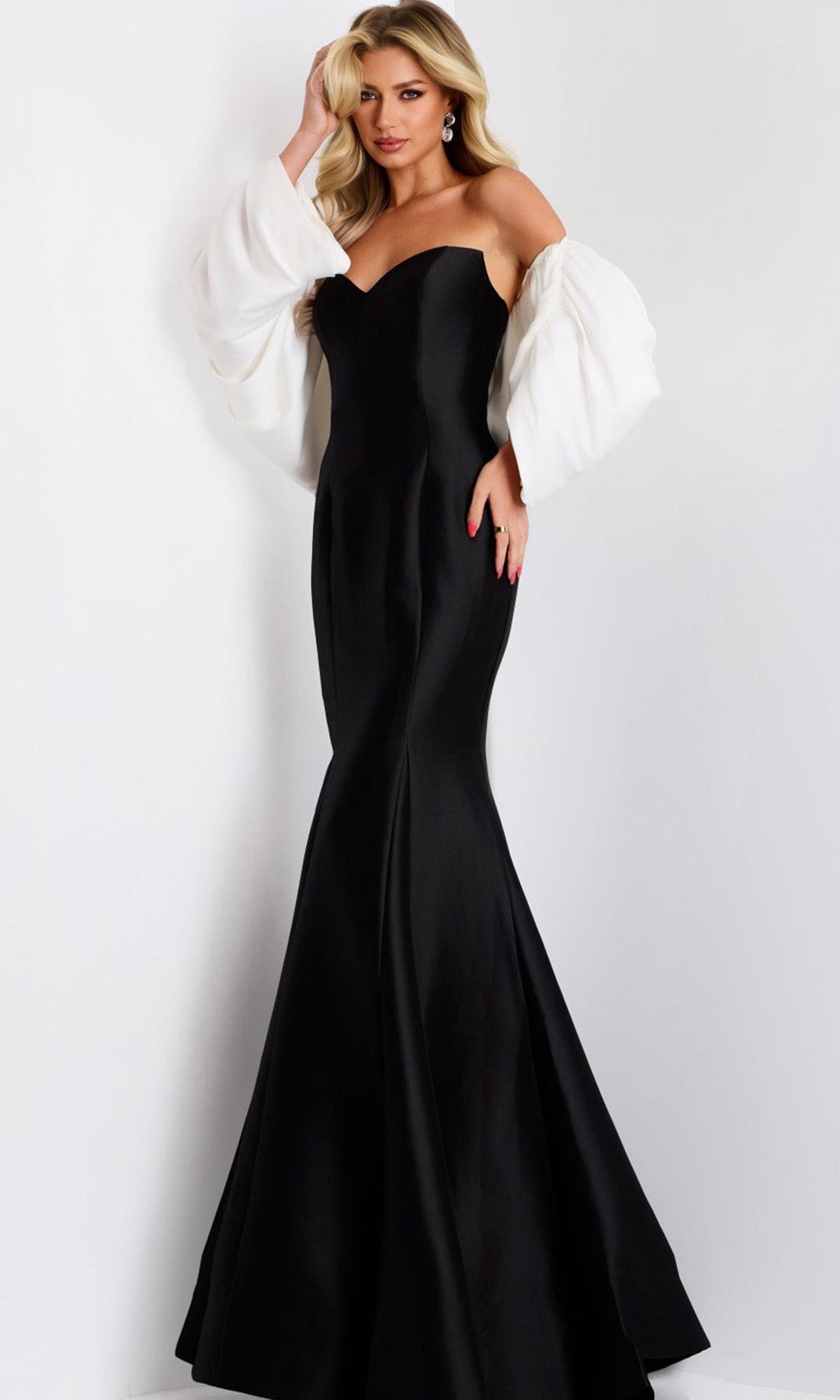 Jovani 45358 - Dramatic Sleeves Velvet Mermaid Gown