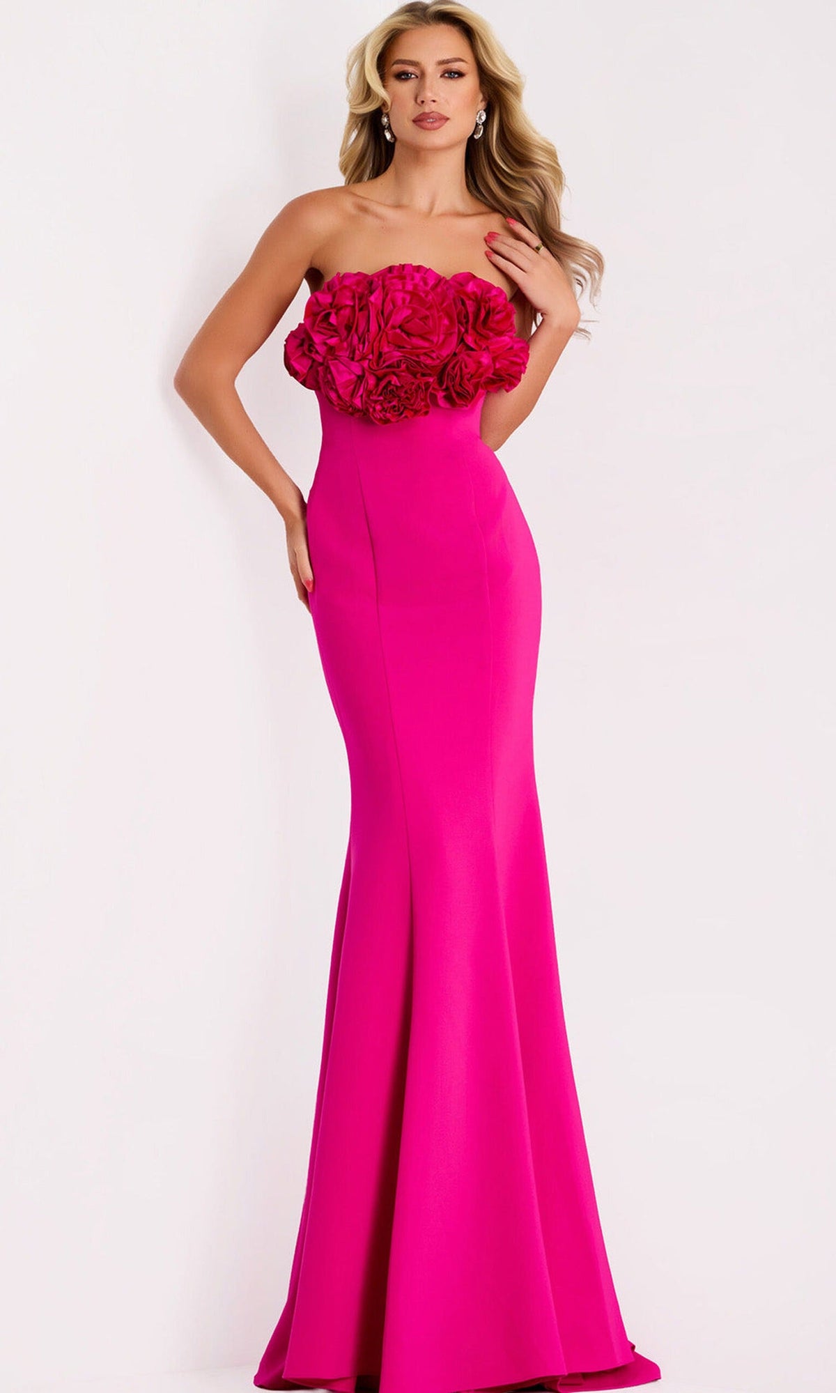 Jovani 45561 - Strapless Floral Accent Trumpet Gown