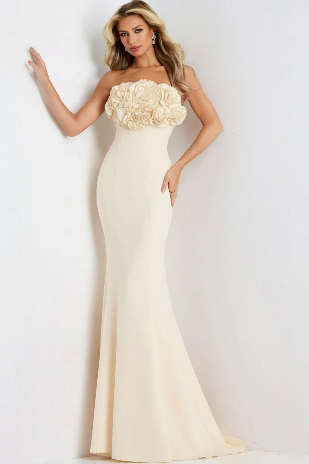 Jovani 45561 - Strapless Floral Accent Trumpet Gown