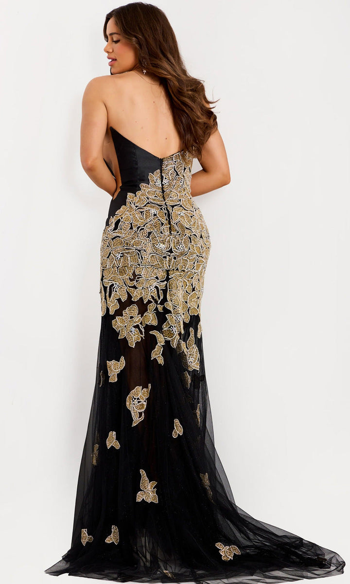 Jovani 45604 - Beaded Applique V-Neckline Evening Gown