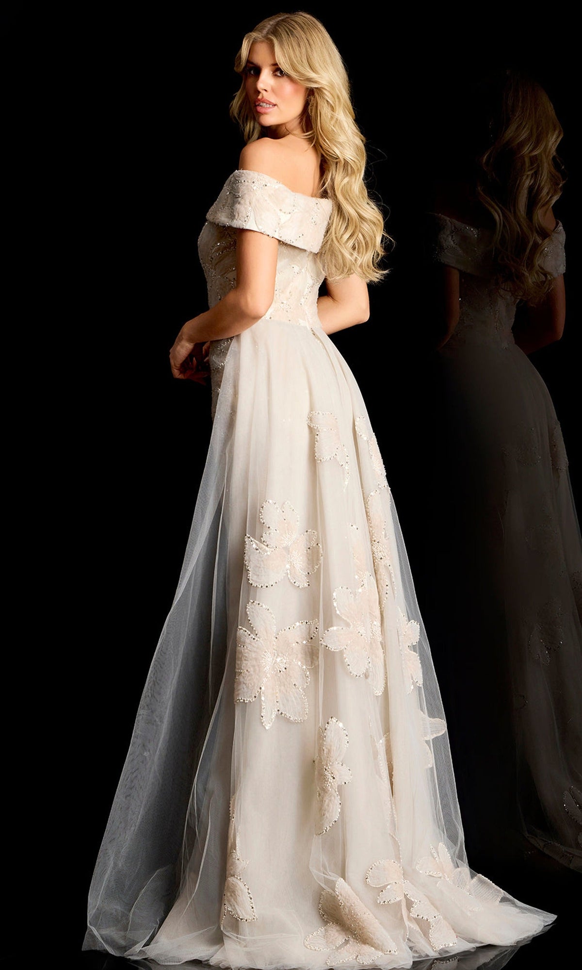Jovani 46034 - Floral Applique Evening Gown
