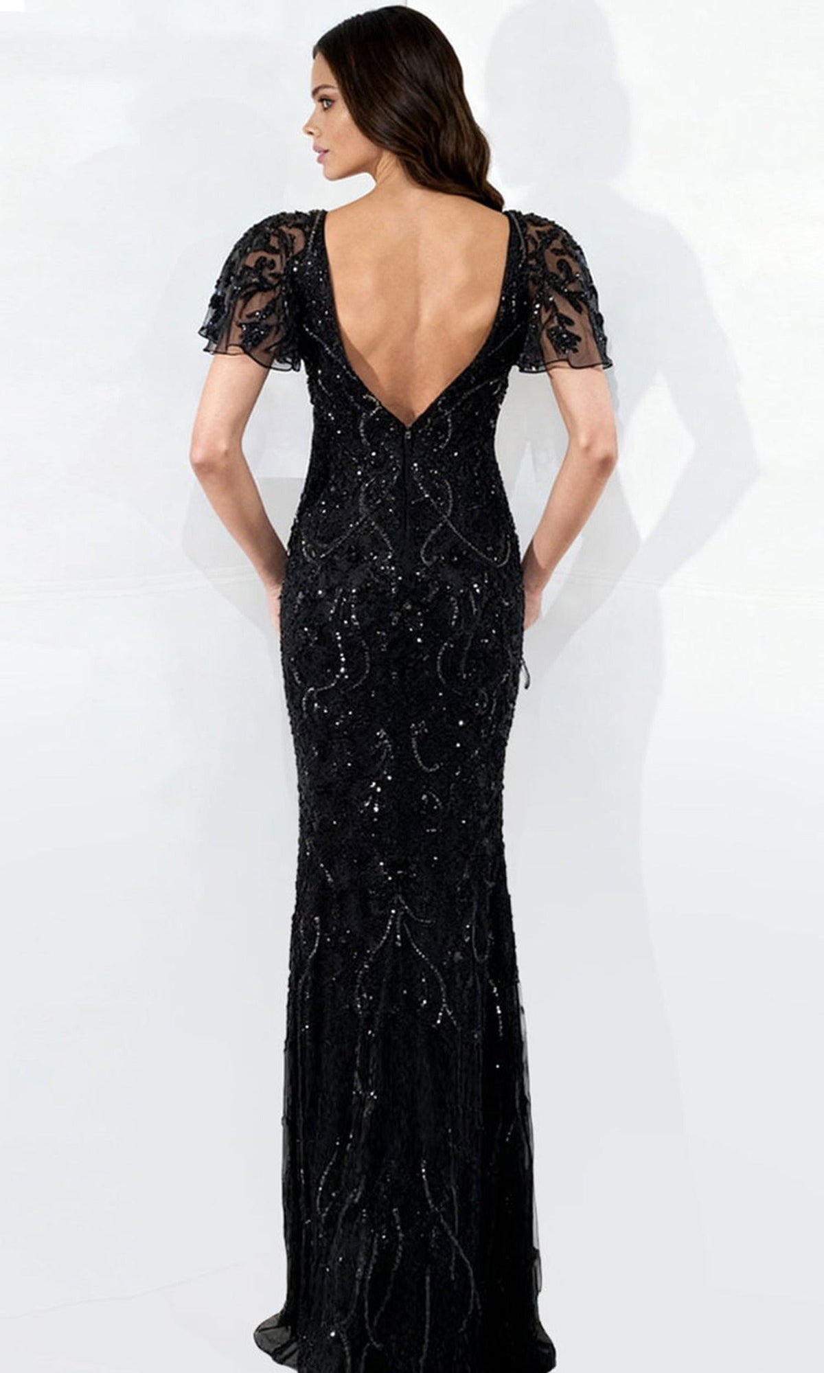 Jovani 46061 - Fully Beaded Flutter Sleeve Evening Gown