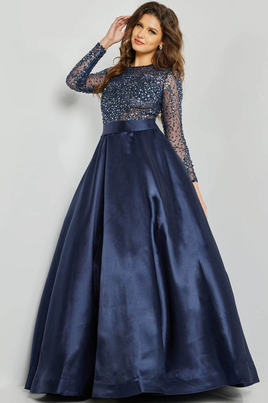 Jovani - 46066 Stone Embellished Long Sleeves Ballgown