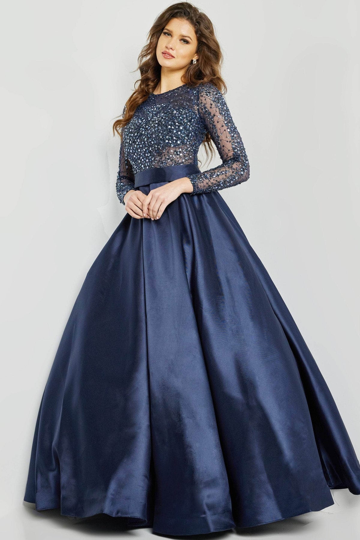 Jovani - 46066 Stone Embellished Long Sleeves Ballgown