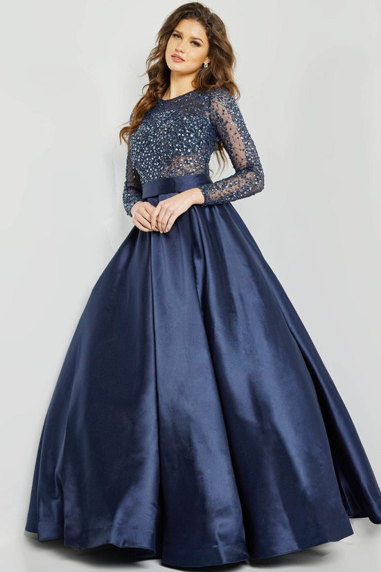 Jovani - 46066 Stone Embellished Long Sleeves Ballgown