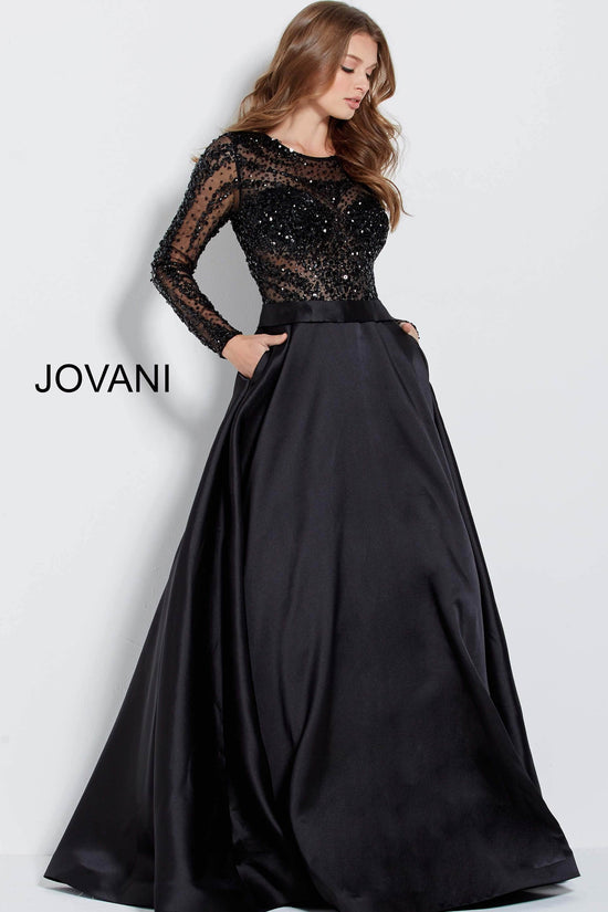 Jovani - 46066 Stone Embellished Long Sleeves Ballgown