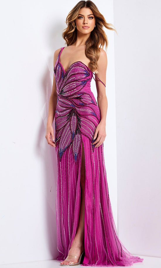 Jovani  45876 - Sequin Floral V-Neck Fitted Dress