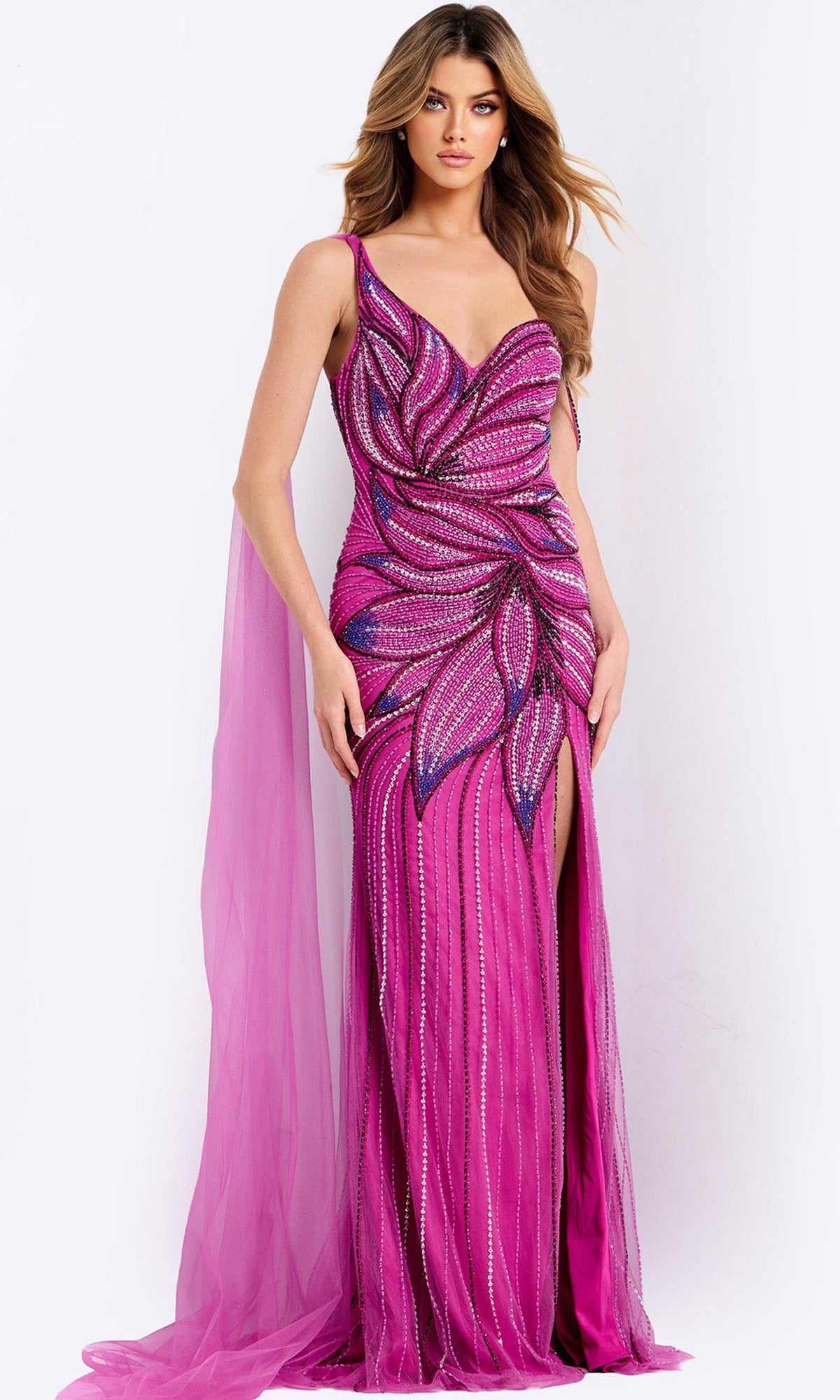 Jovani  45876 - Sequin Floral V-Neck Fitted Dress - Lilac - Main