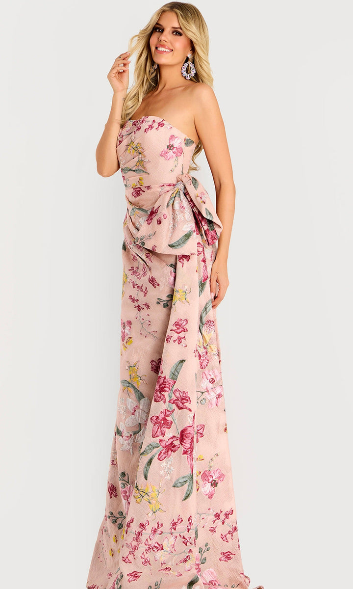 Jovani 46242 - Textured Floral Straight Neck Evening Gown - Multi - Main