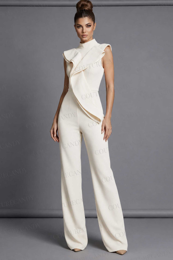 Jovani 46284 - Draped Ruffle Sleeveless Crepe Jumpsuit