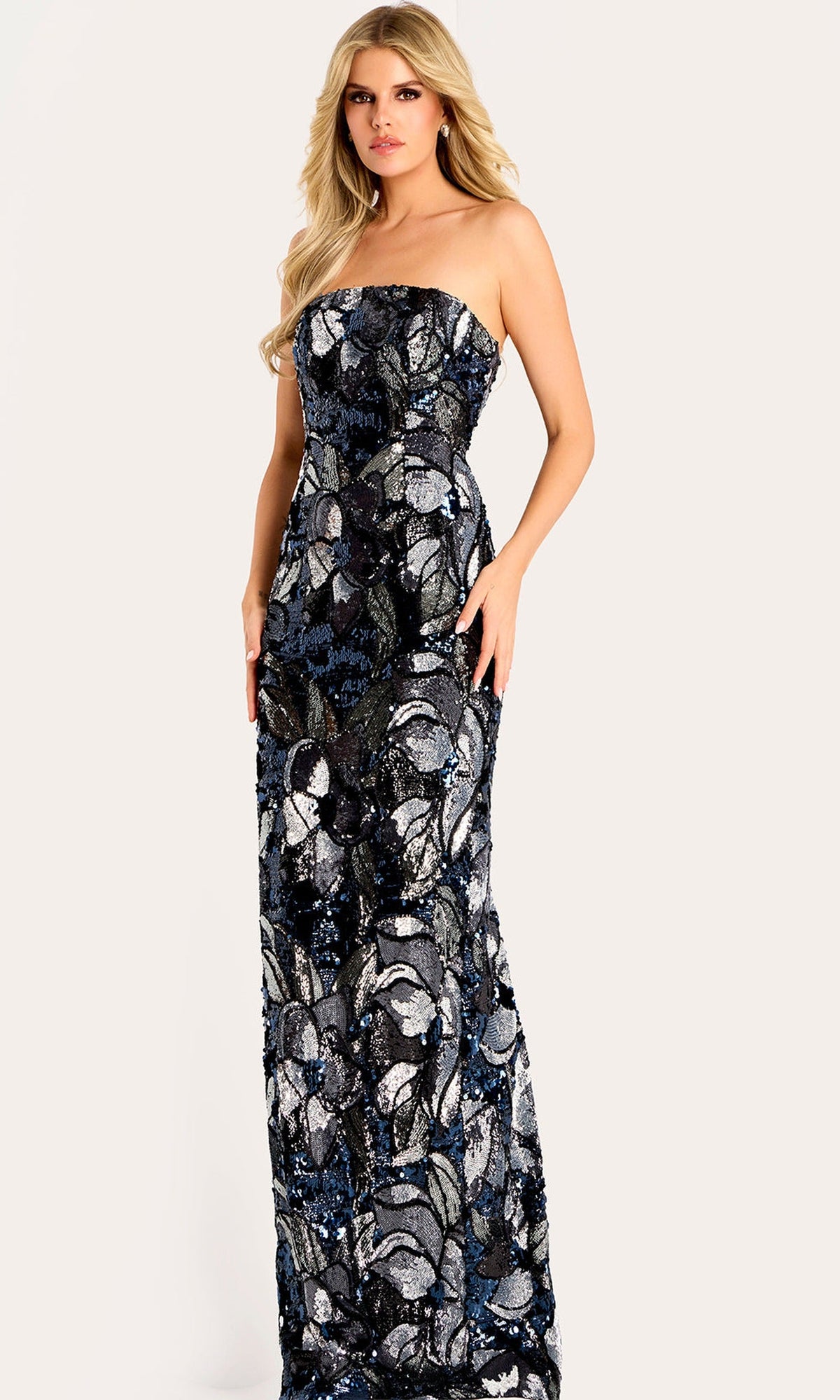 Jovani 46431 - Strapless Column Gown with Cape Overlay