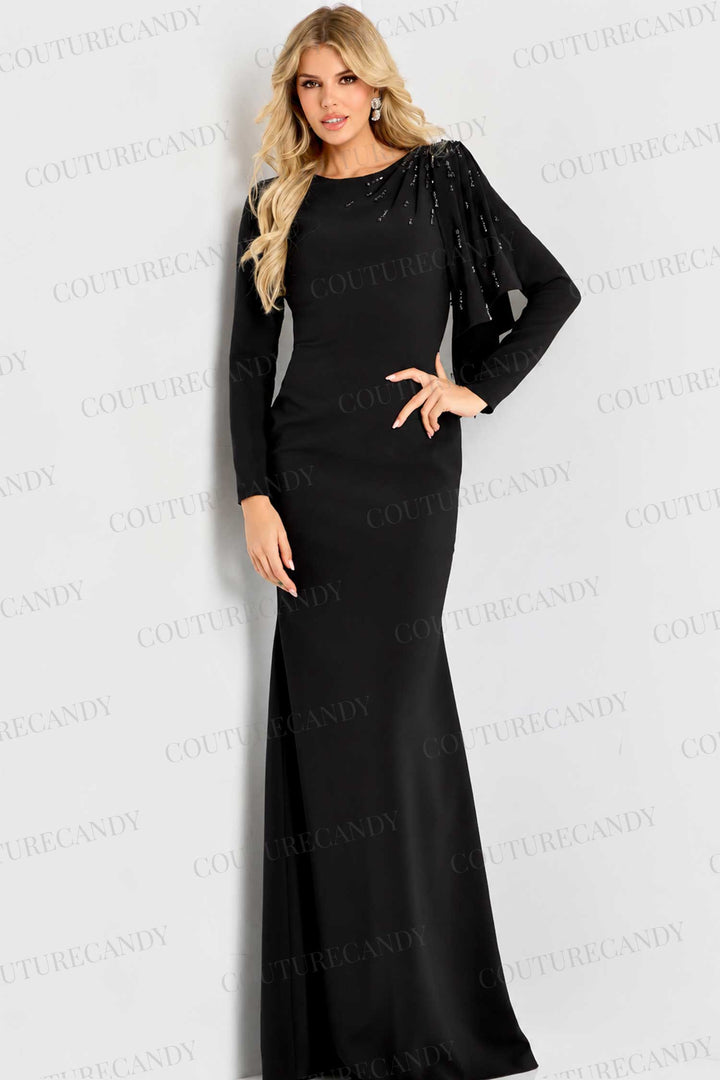 Jovani 46738 - Long Sleeve Bateau Neck Evening Gown - Navy - Main