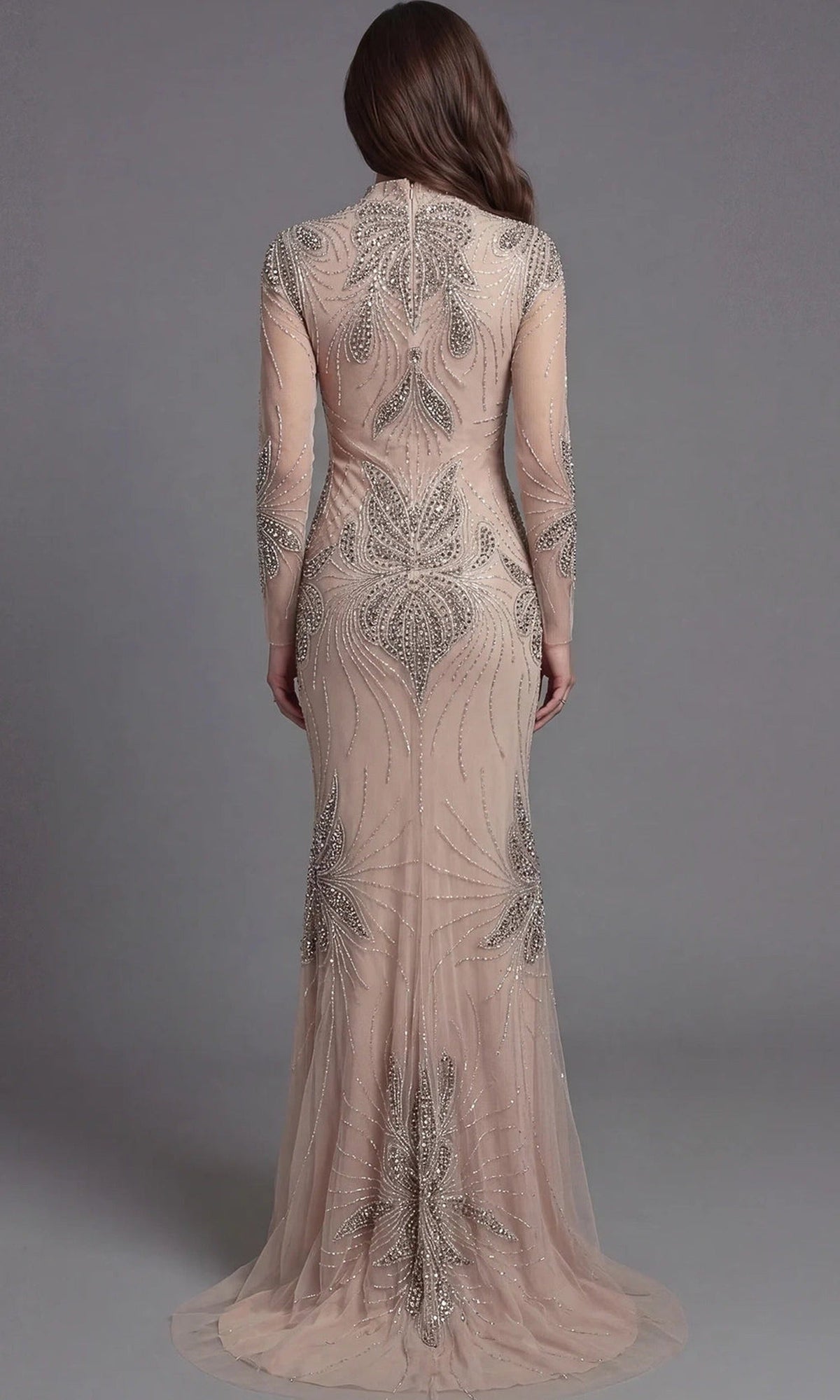 Jovani 47094 - Illusion Long Sleeve Beaded Sparkle Gown
