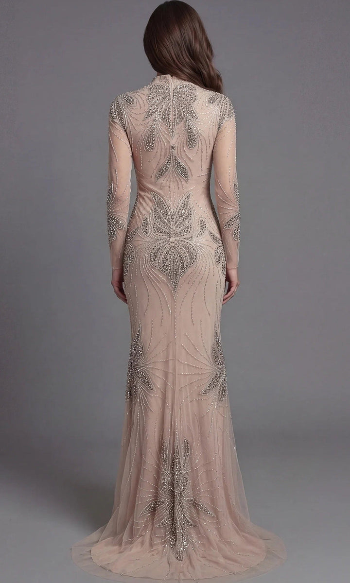 Jovani 47094 - Illusion Long Sleeve Beaded Sparkle Gown