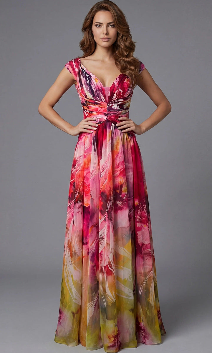 Jovani 47499 - Printed A-Line Gown with Ruched Bodice - Print - Main