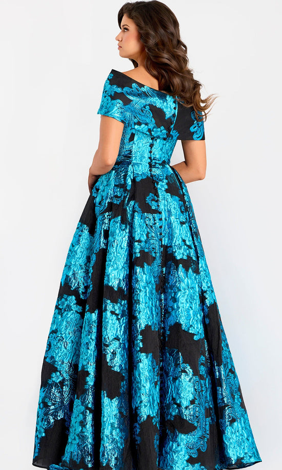 Jovani 47630 - Metallic Jacquard Pleated A-Line Gown