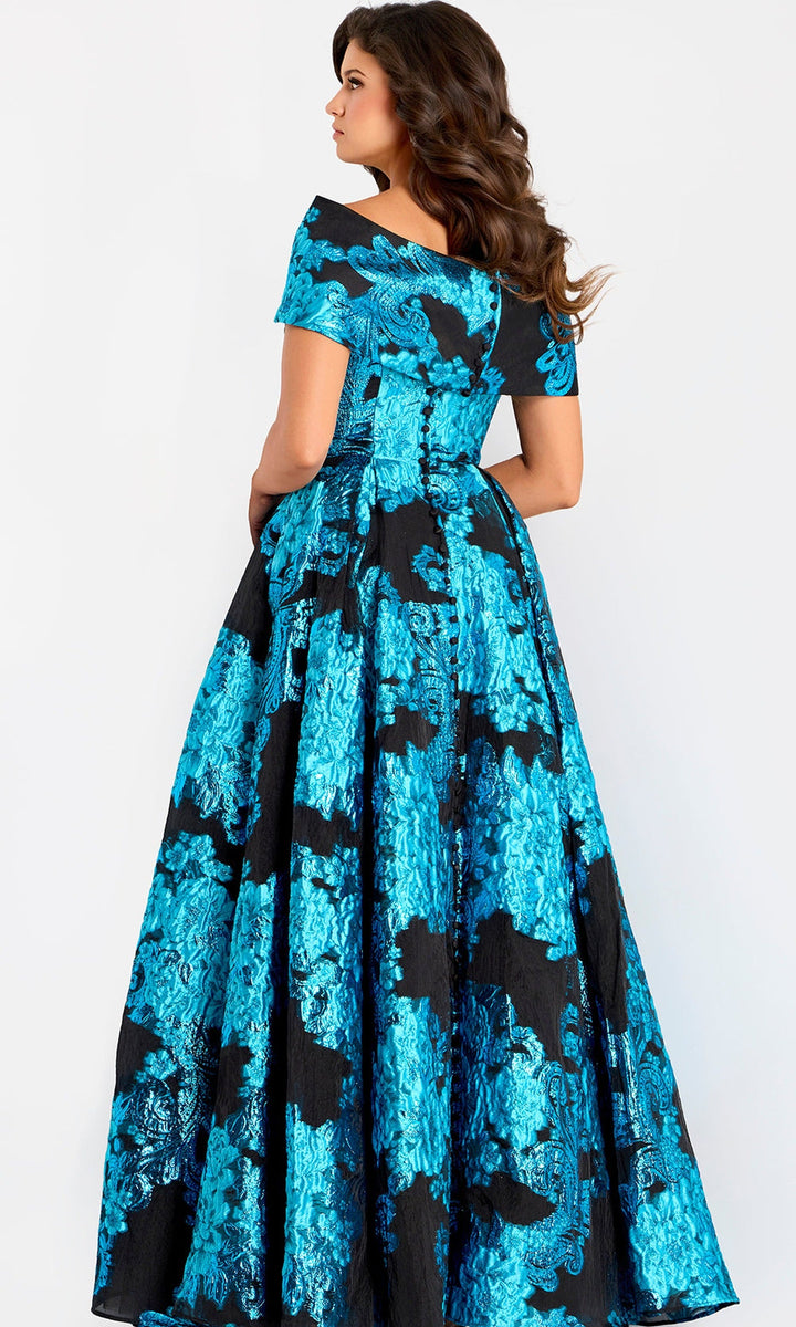 Jovani 47630 - Metallic Jacquard Pleated A-Line Gown