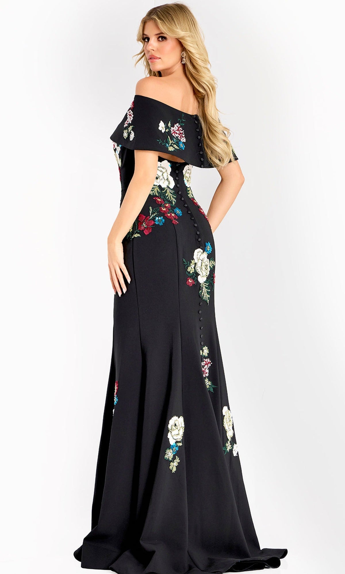 Jovani 47636 - Floral Beaded Strapless Gown with Seam Detail
