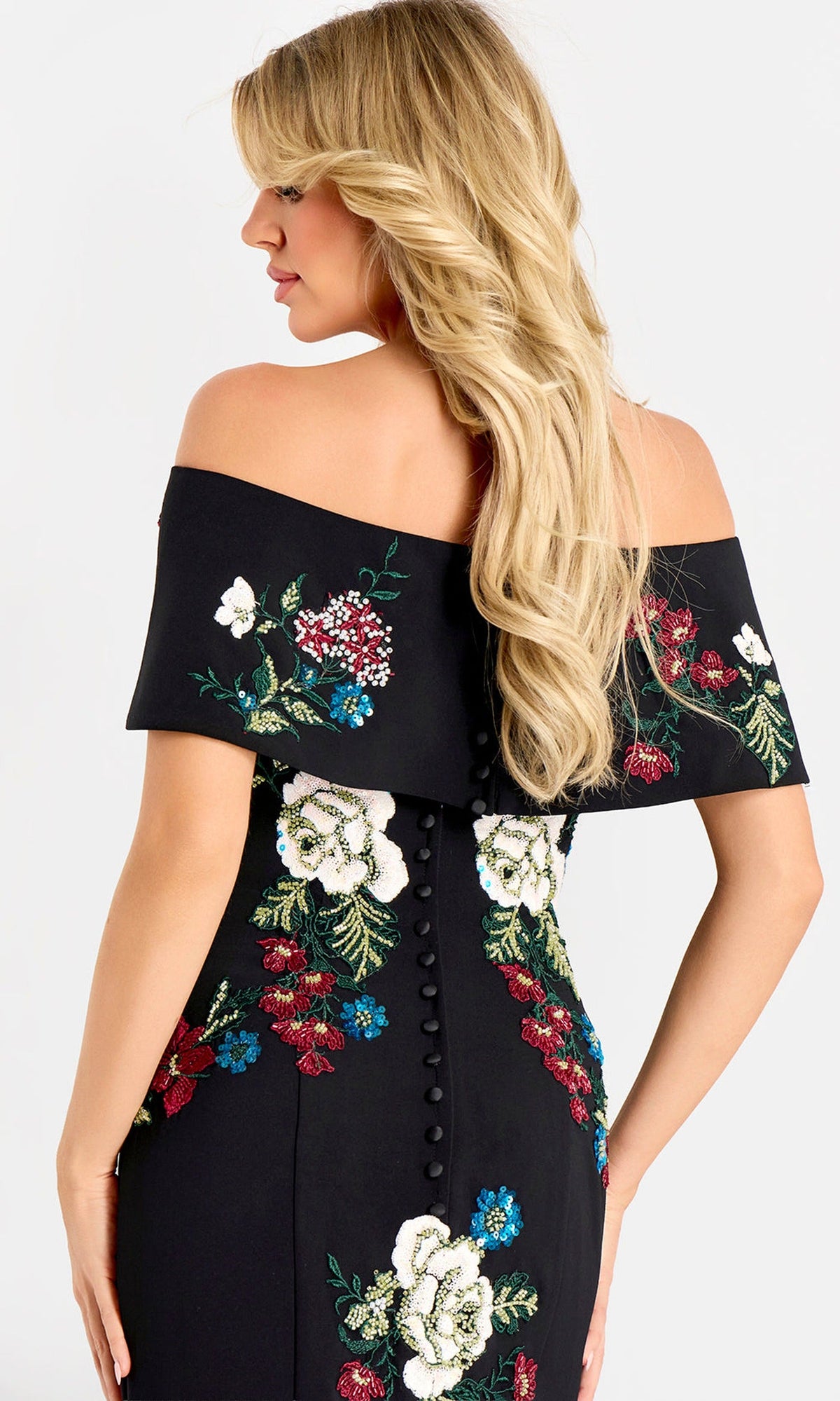 Jovani 47636 - Floral Beaded Strapless Gown with Seam Detail