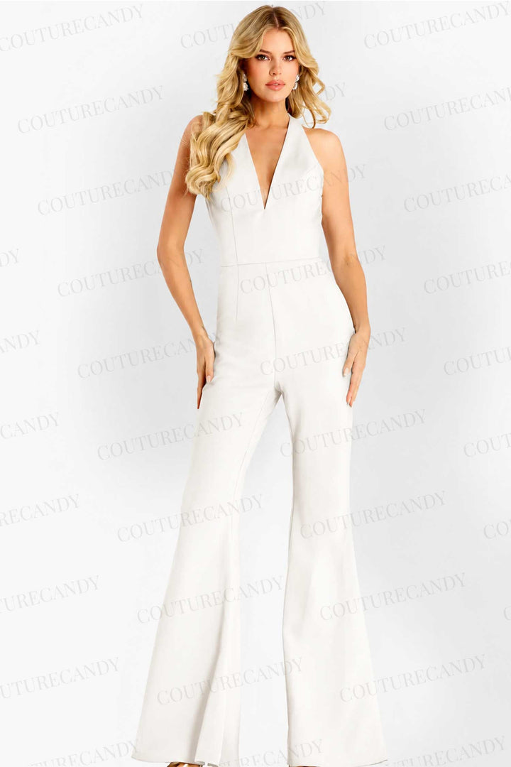 Jovani 47640 - Bow Back Flared Leg Jumpsuit