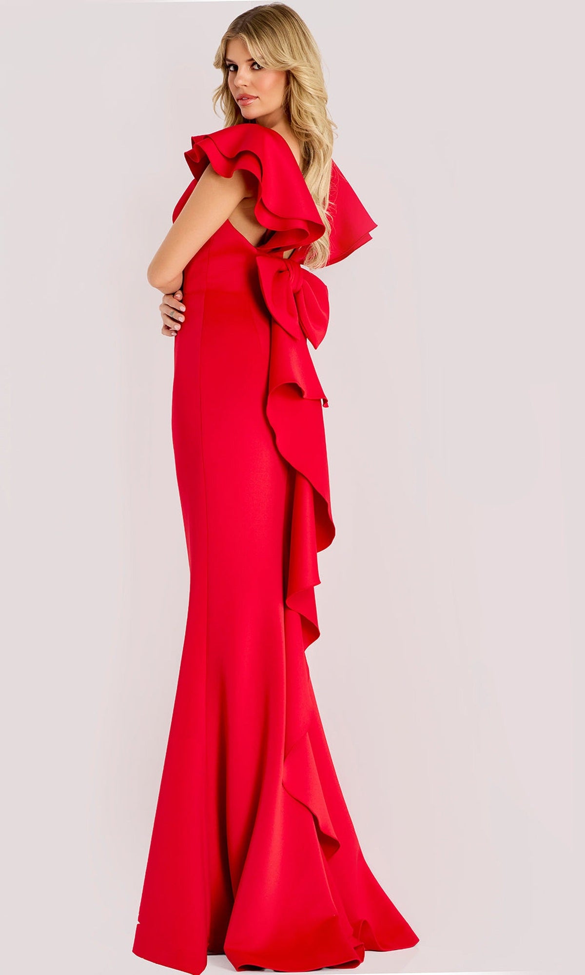 Jovani 47844 - Ruffled Cap Sleeve Sheath Evening Gown