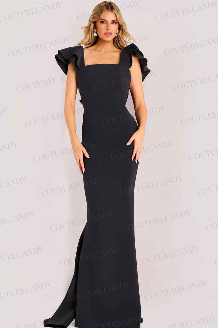 Jovani 47844 - Ruffled Cap Sleeve Sheath Evening Gown - Tomato - Main