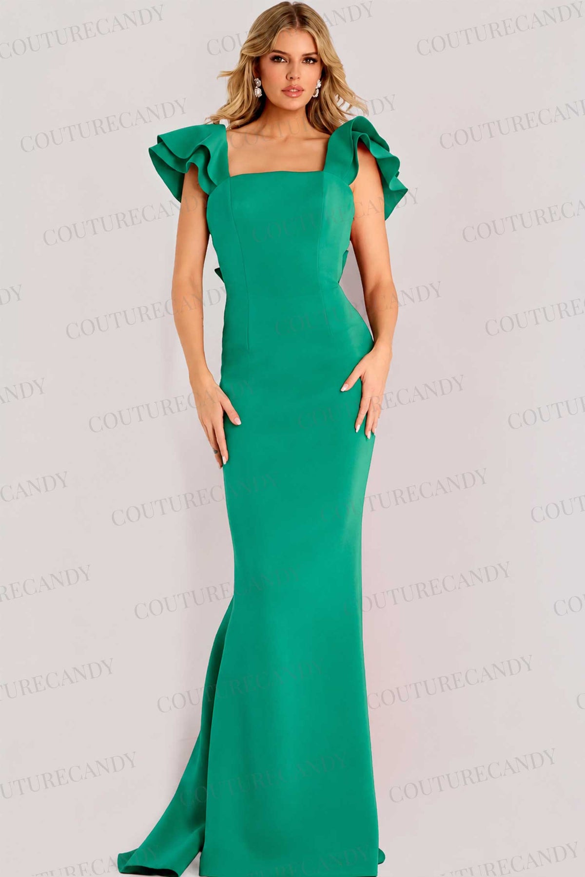 Jovani 47844 - Ruffled Cap Sleeve Sheath Evening Gown