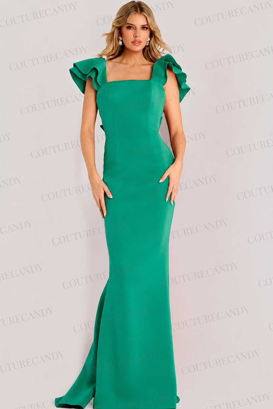 Jovani 47844 - Ruffled Cap Sleeve Sheath Evening Gown
