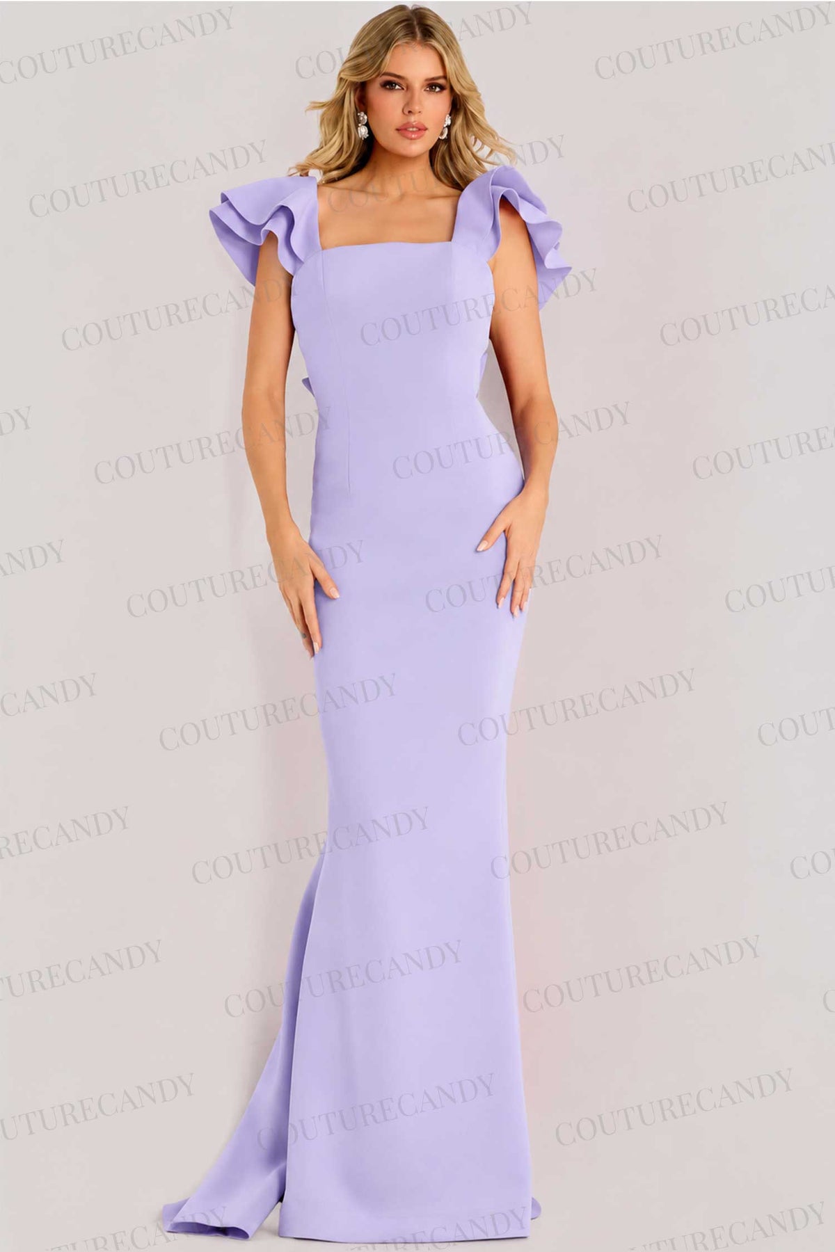 Jovani 47844 - Ruffled Cap Sleeve Sheath Evening Gown