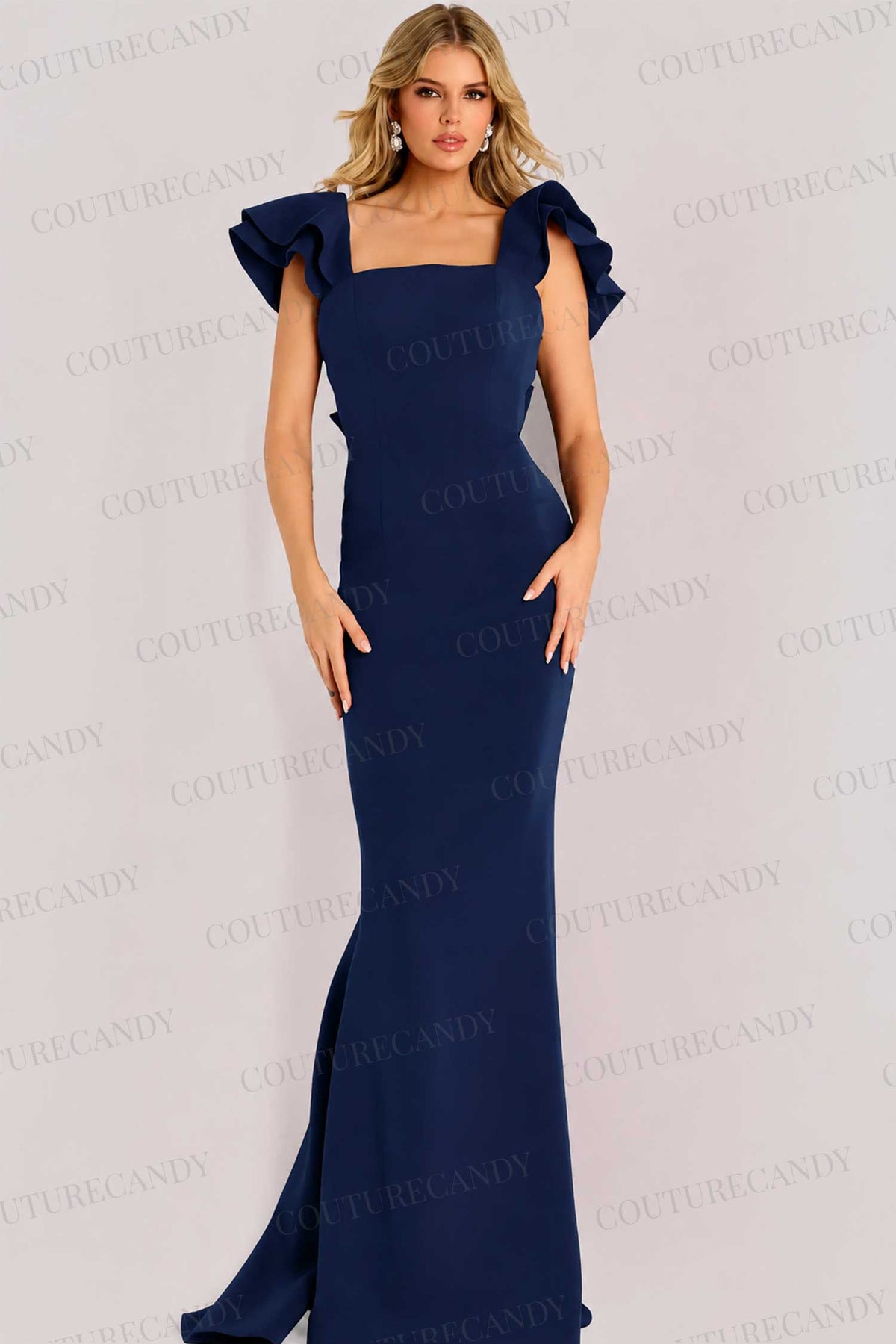 Jovani 47844 - Ruffled Cap Sleeve Sheath Evening Gown