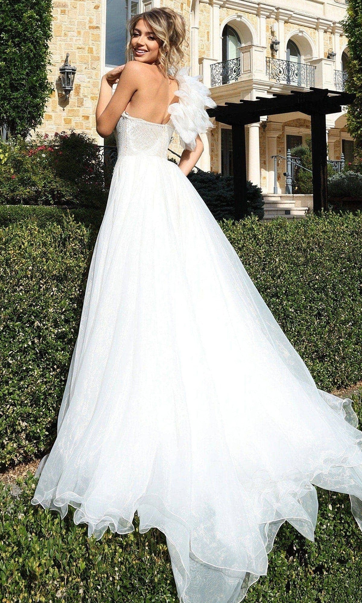 Jovani 47895 Ruffle One Shoulder Bridal Dress