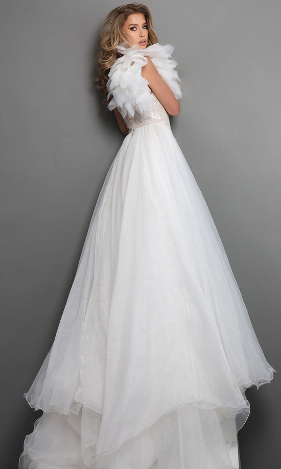 Jovani 47895 Ruffle One Shoulder Bridal Dress