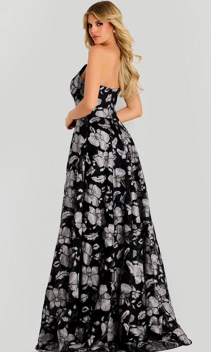Jovani 48175 - Floral Pattern Strapless Neck Long Gown