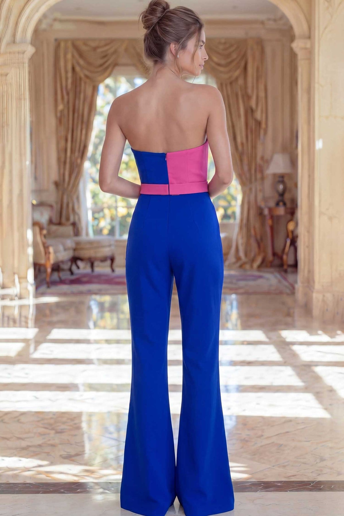 Jovani 48900 Color Block Bodice Wide Leg Jumpsuit