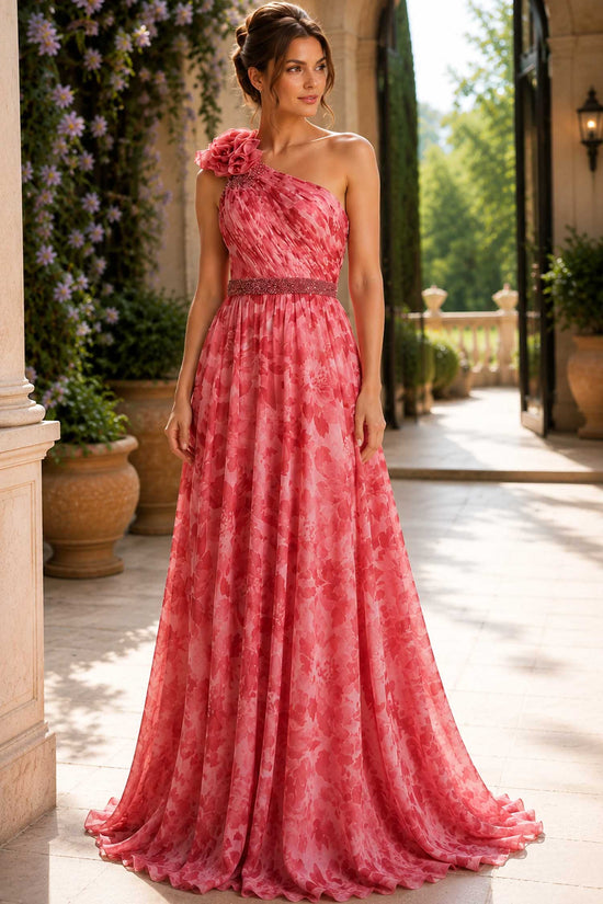 Jovani 49018 One Shoulder Floral Chiffon Dress