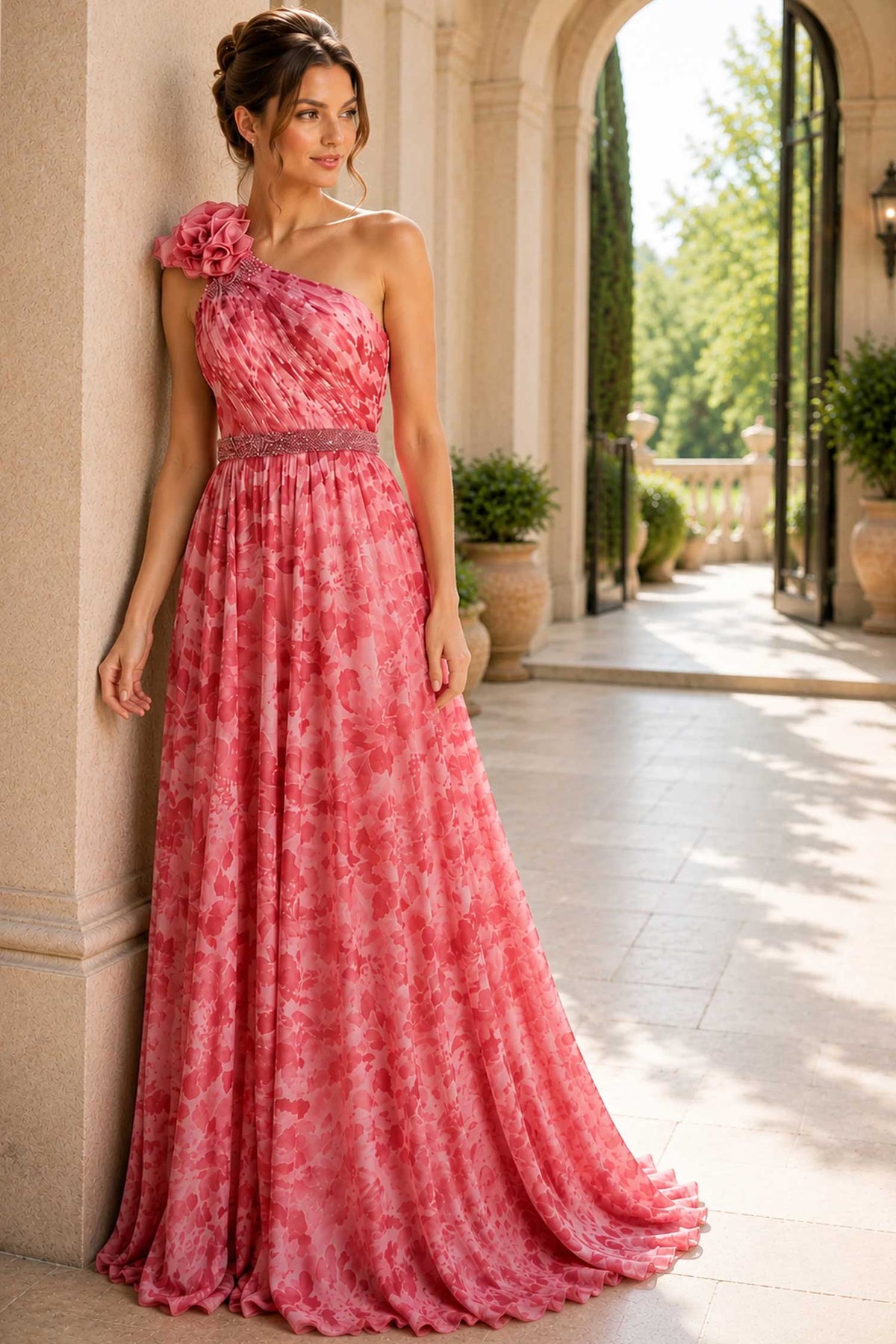 Jovani 49018 One Shoulder Floral Chiffon Dress