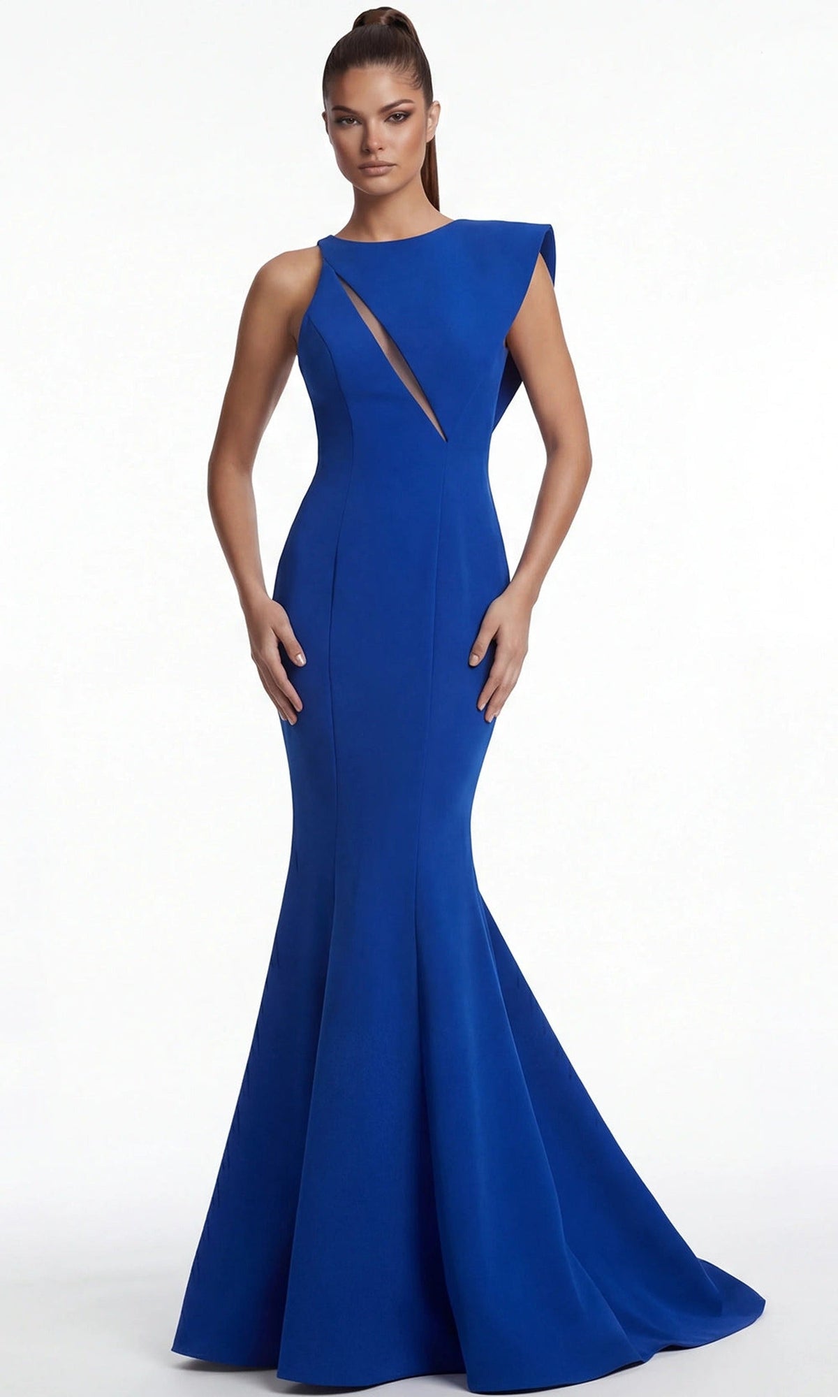 Jovani 49416 - Asymmetric Cutout Mermaid Scuba Gown - Royal - Main