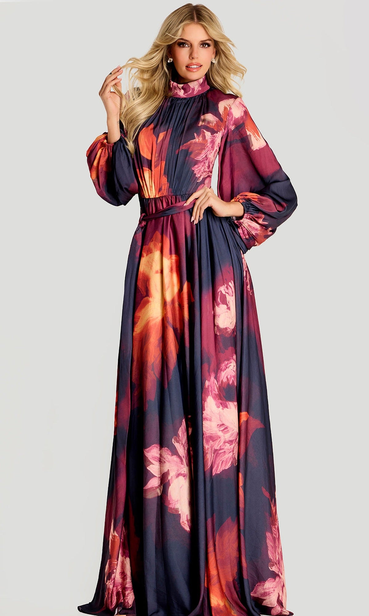 Jovani 49464 - Floral Chiffon High Neck Evening Gown - Print - Main
