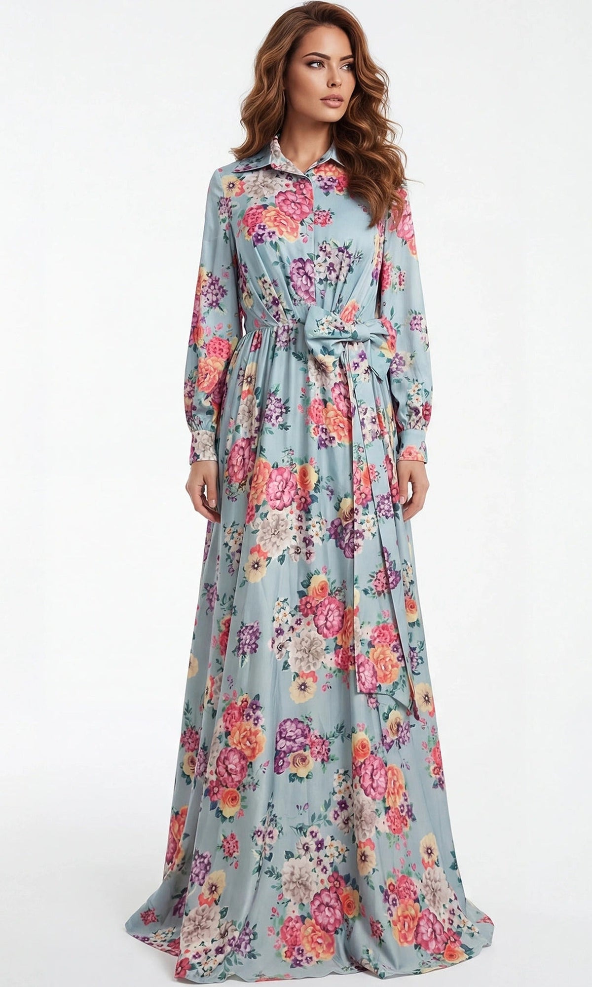 Jovani 49470 - Multicolor Floral Collared Neckline Evening Gown - Print - Main
