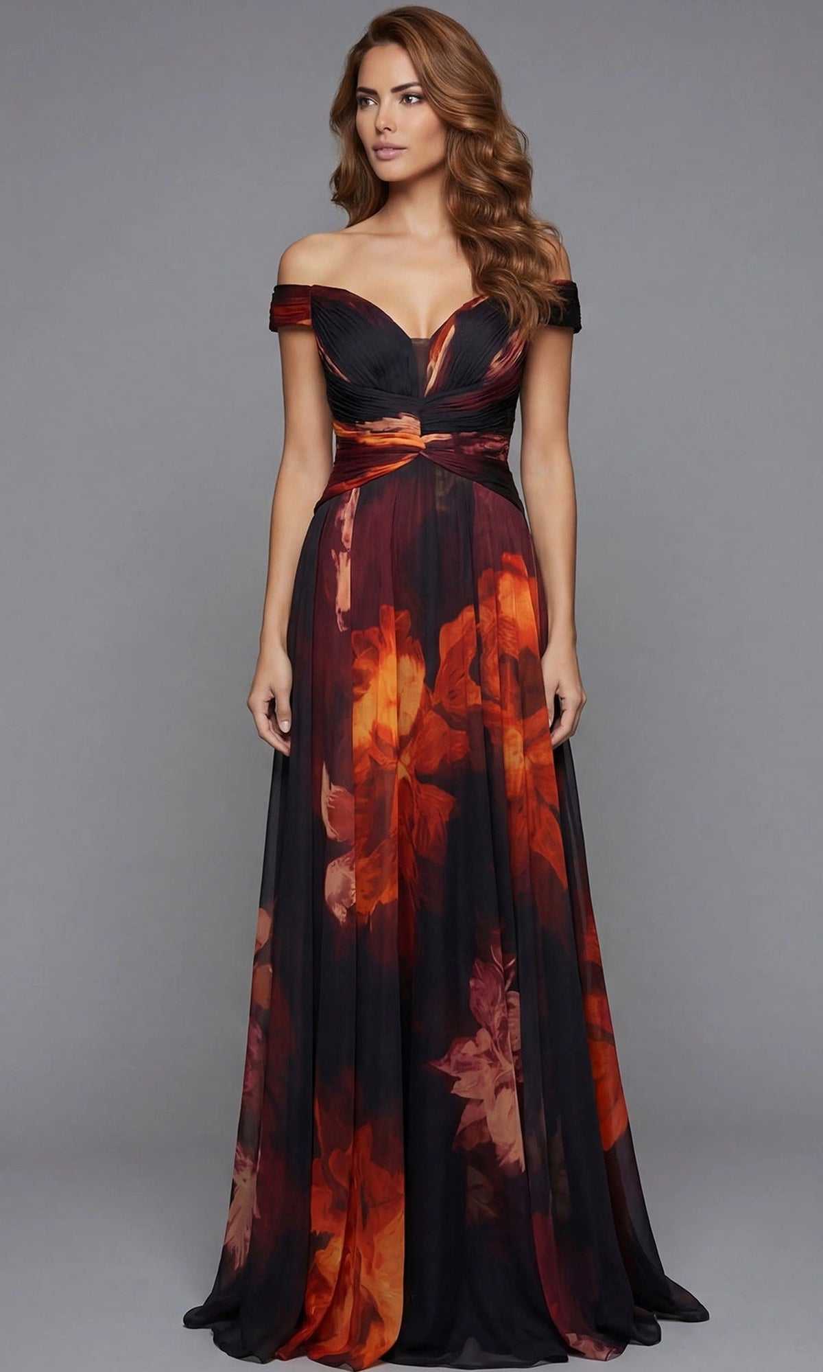 Jovani 49473 - Printed Floral A-Line Chiffon Gown - Print - Main