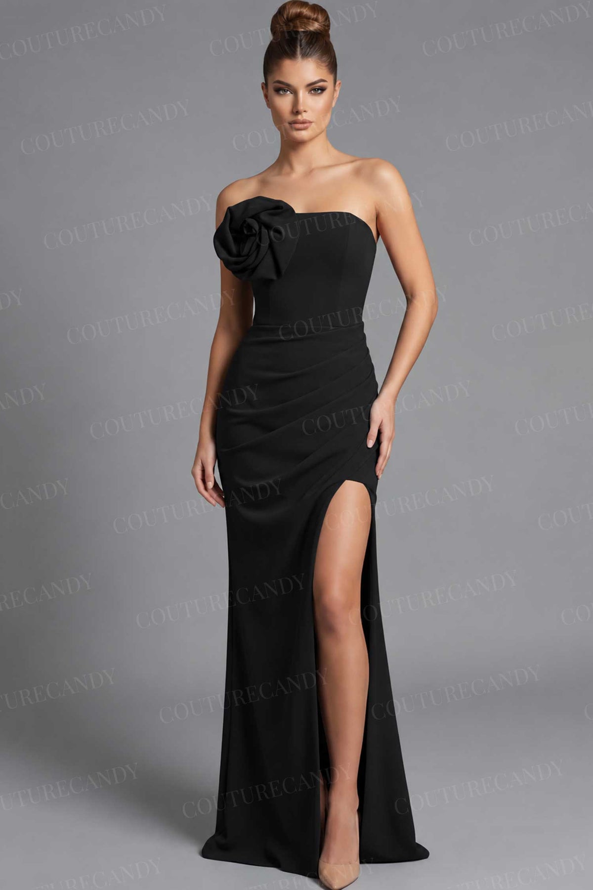 Jovani 49505 - Strapless 3D Rosette Column Evening Gown