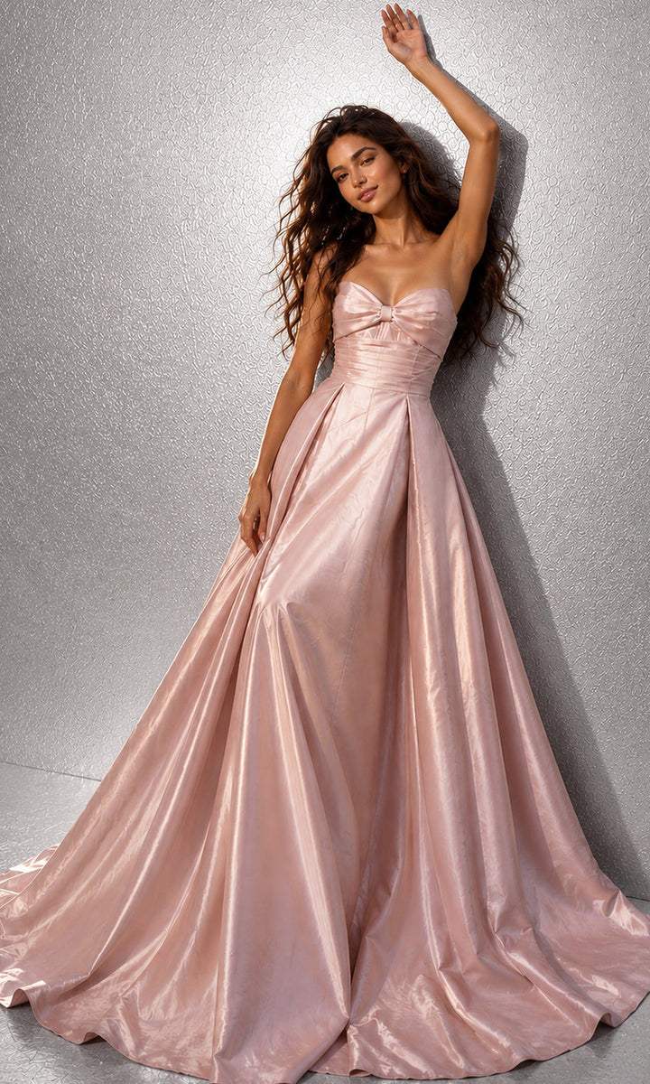 Jovani 49571 Bow Sweetheart Neck Satin Dress - Blush - Main