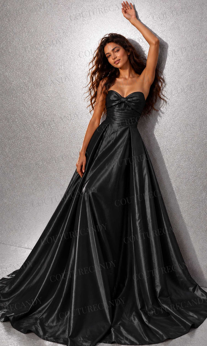 Jovani 49571 Bow Sweetheart Neck Satin Dress