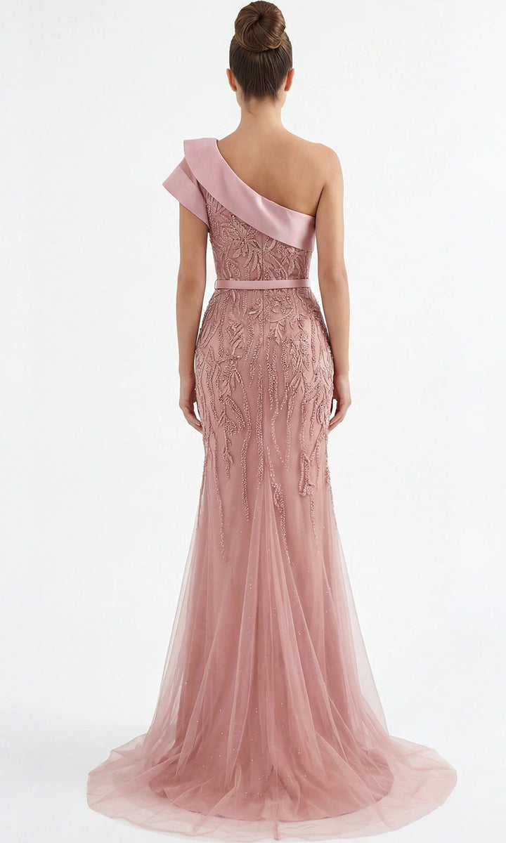 Jovani 49732 - Beaded Lace One Shoulder Fitted Gown