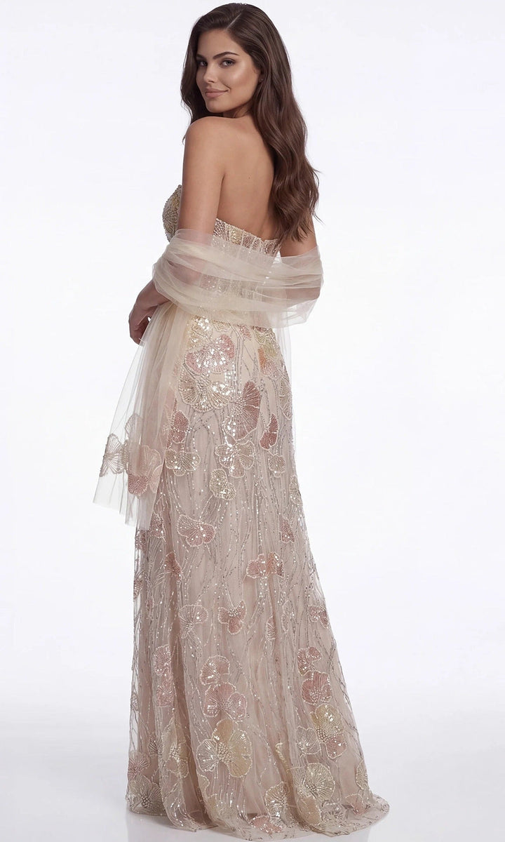 Jovani 49882 - Strapless Floral Embellished A-Line Gown