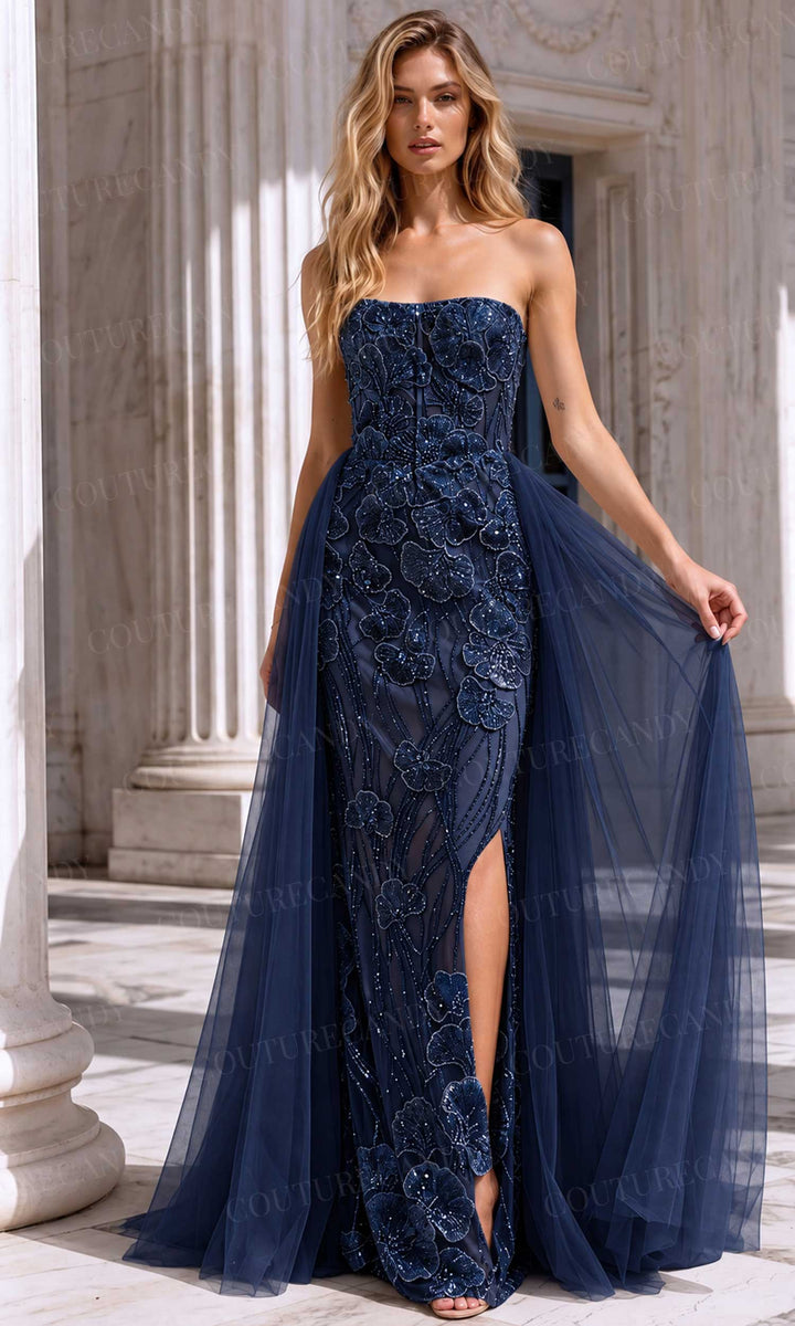 Jovani 49883 Strapless Floral Embroidery Fitted Dress