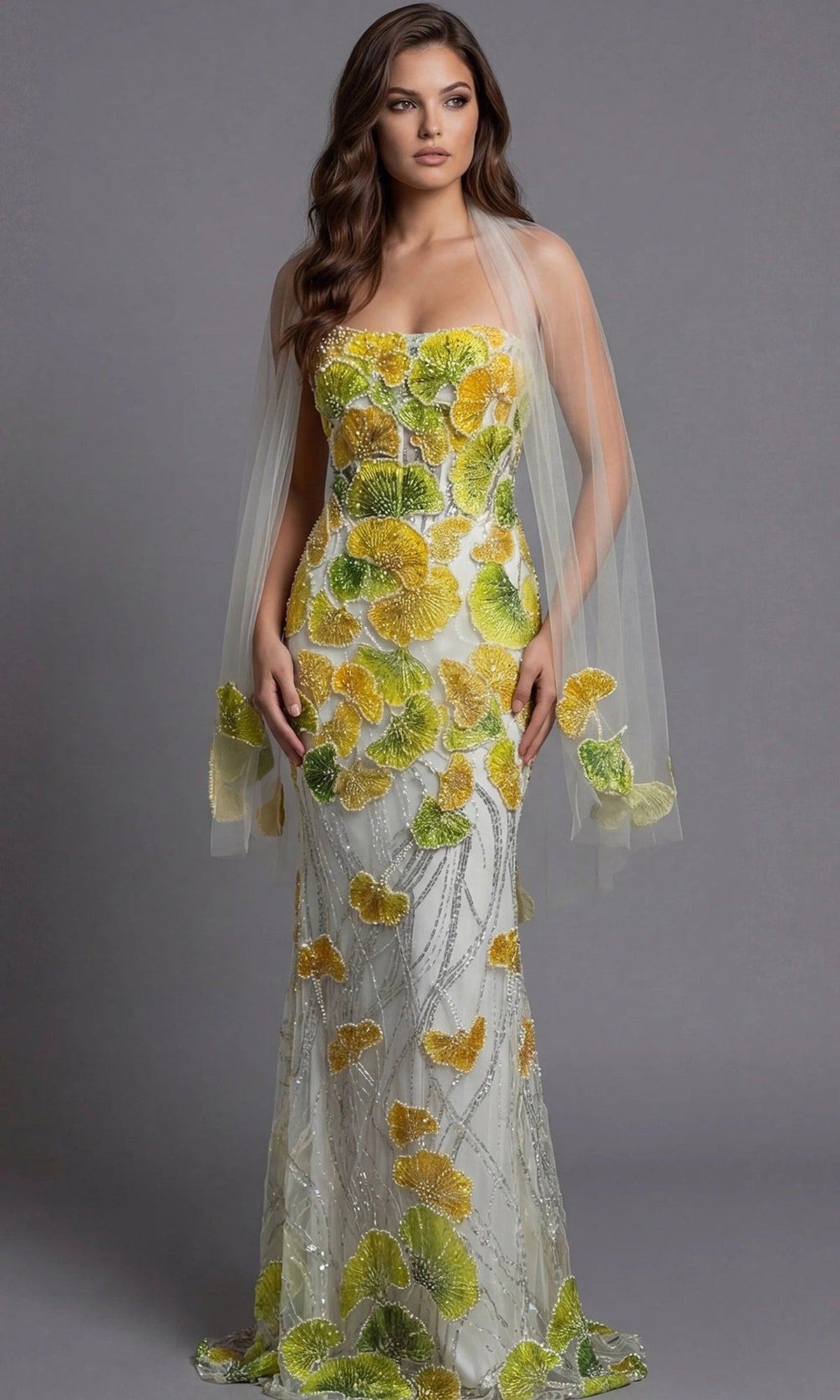 Jovani 49884 - Embroidered Tulle Fitted Strapless Gown